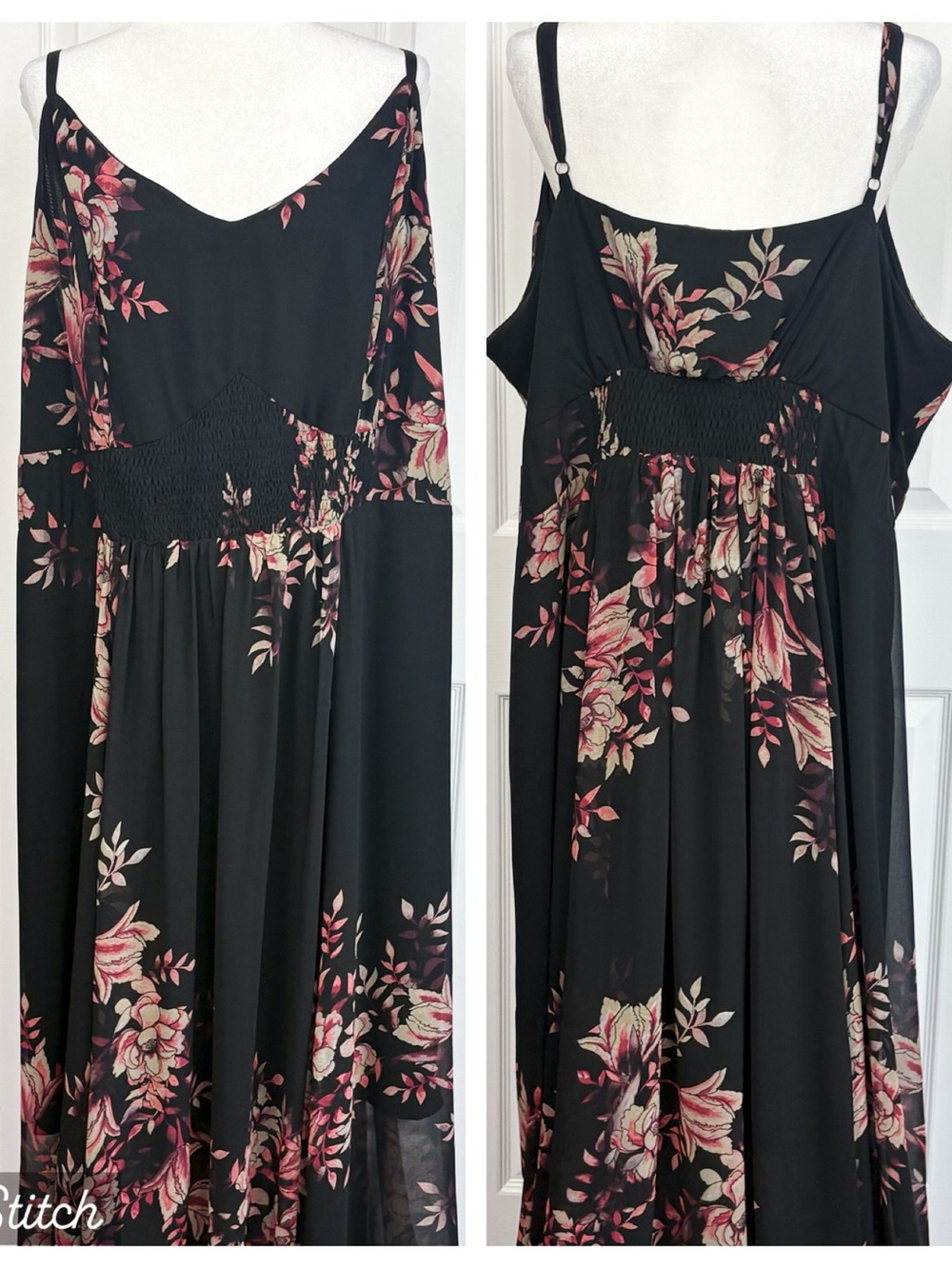 NWT City Chic Black & Pink Antique Floral Sleeveless Smocked Maxi Dress 24